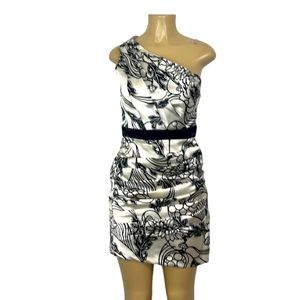 Fredericks of Hollywood BALCK a and white satin one shoulder midi dress size 10